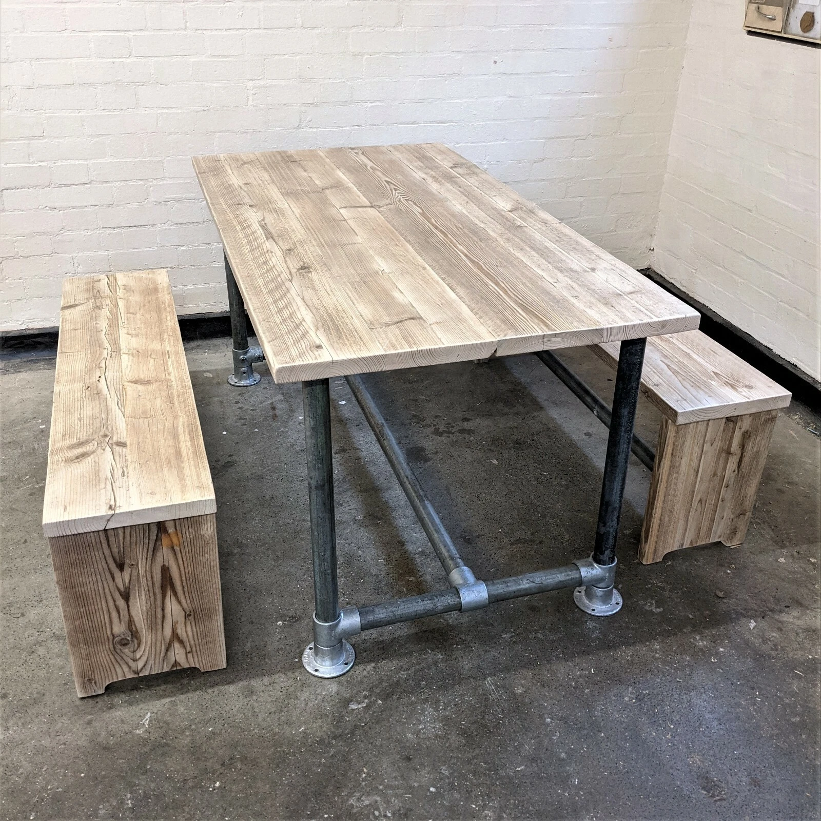 Rustic Dining Table | Industrial Dining Bench Set 